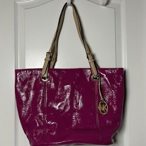 Michael Kors Fuchsia Patent Leather Tote Bag Y2K Designer Revival Barbie Style